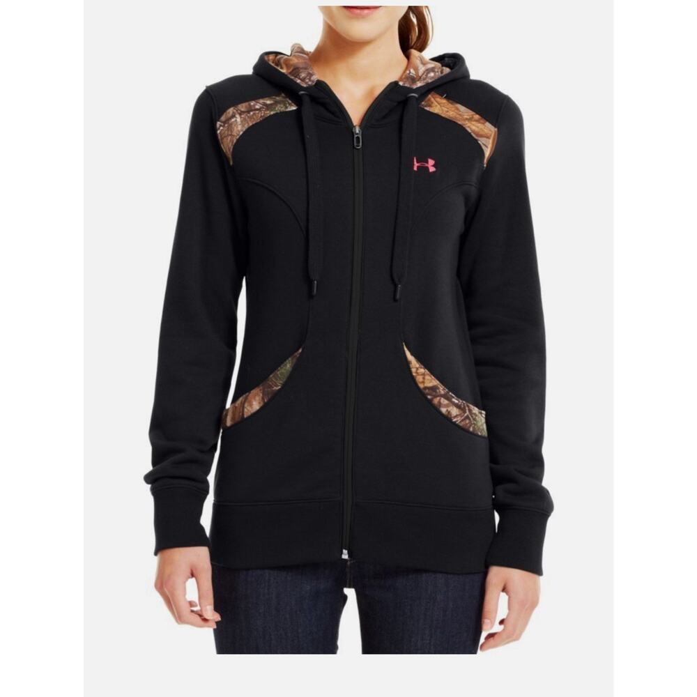 Under Armour Womens Charged Cotton Storm Full Zip Jacket, Black & Camo, SIZE M